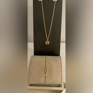 Set of Gold Tone Pendant Necklace & Bracelet with initial “B” NIB